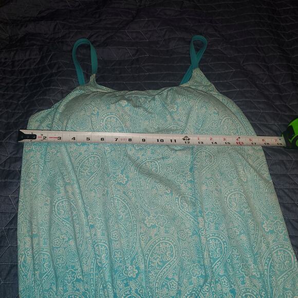 Lands End Size 12T Tall Long Women's Paisley One Piece Full Swimsuit Aqua Padded - Picture 8 of 9